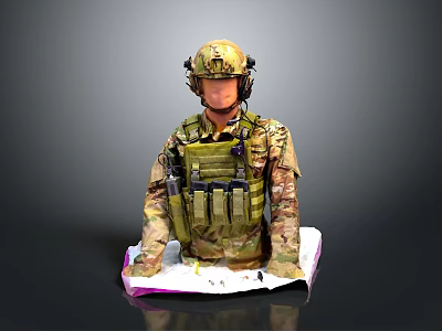 Military Themed Decorative Cake With Camouflage Figure And Tactical Gear 3d model