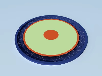 Circular Fitness Trampoline With Blue Frame Green Mat And Orange Center Spring Design 3d model