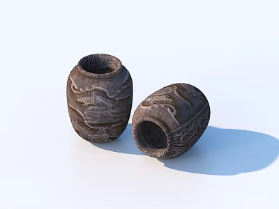 Artisanal Ceramic Vessels Featuring Hand Carved Intricate Patterns And Textured Surfaces 3d model