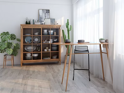Nordic Bar Chair Combination Fan House Sideboard Bar Combination 3d model