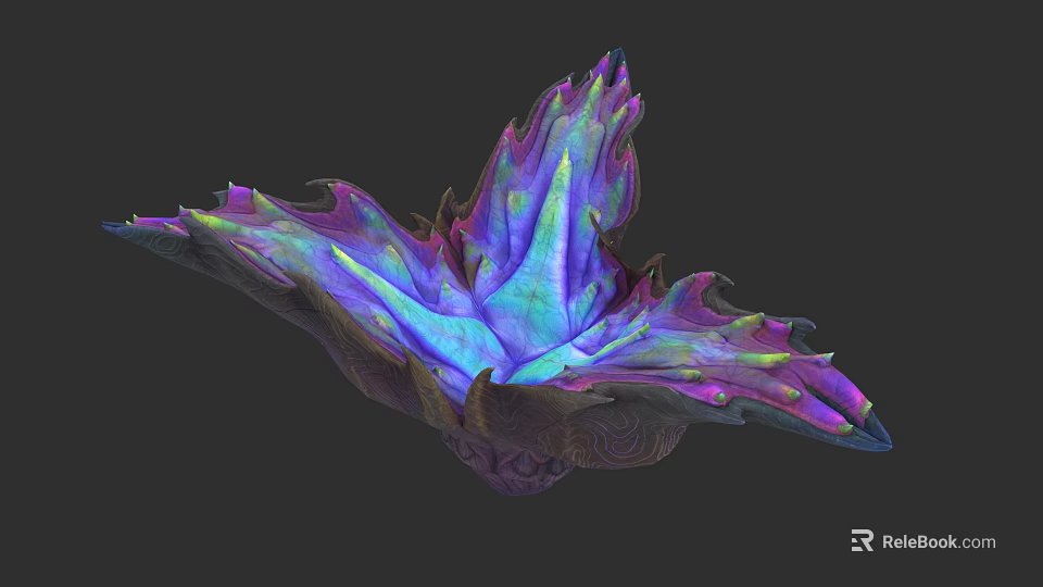 Vibrant Plant Combination with Purple Blue Green Petal Like Structures and Artistic Unique Design 3d model 