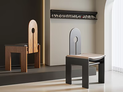 Modern Dining Chairs Featuring Wooden And Black Metal Frames With Light Seats Minimalist Design 3d model