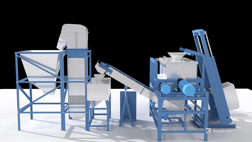 Heavy Duty Industrial Processing Equipment With Conveyor Belt Sieve Machine Blue Frame And White Components 3d model 