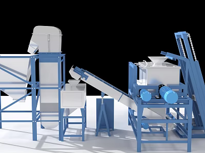 Heavy Duty Industrial Processing Equipment With Conveyor Belt Sieve Machine Blue Frame And White Components 3d model