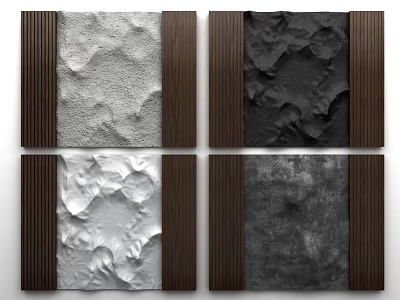 Wooden Framed Wall Panels With Textured Crinkled Concrete Stone Surfaces For Interior Decor 3d model