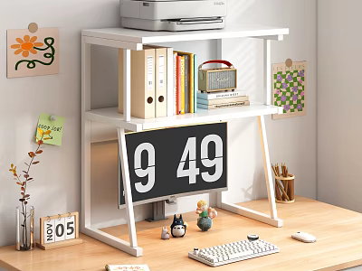 Practical Storage Shelf for Desk Setup with Folders Radio Books Monitor Calendar and Small Ornaments 3d model