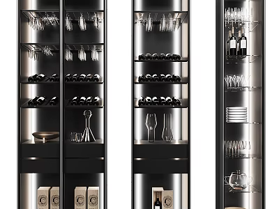 Modern Wine Cabinet Interior With Glass Doors Wine Bottles And Glasses 3d model