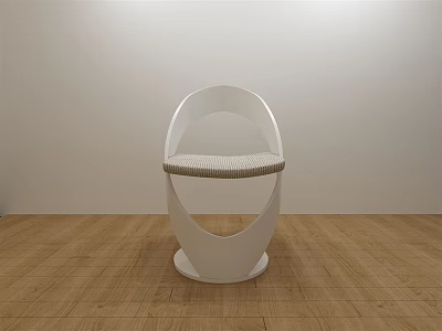 Modern White Leisure Chair with Woven Textured Seat in Minimalist Interior on Wooden Floor 3d model