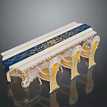 Elegant White Table With Blue And Gold Intricate Patterns And Carved Legs