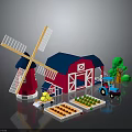 Fresh Farm Food Display With Windmill Barn Tractor Green Vegetables And Orange Grains