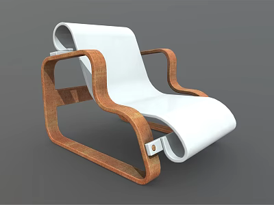Modern Lounge Chair With Wooden Curved Frame And White Comfortable Seat Design 3d model