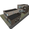 Modern Detached House Exterior With Brick Walls Large Windows And Green Lawn