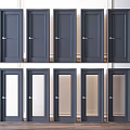 Dark Hinged Doors with Various Panel Designs and Glass Inserts Featuring Metal Handles 3d model