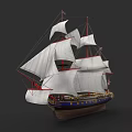 Classic Sailing Ship With White Sails Red Masts And Blue Brown Hull