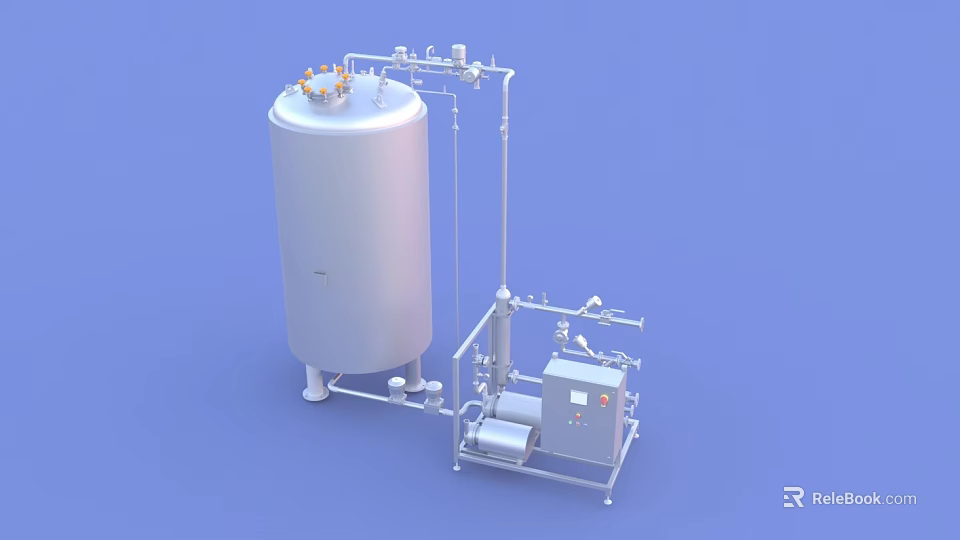 Industrial Equipment With Large Storage Tank Piping System And Control Panel 3d model 