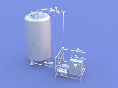 Industrial Equipment With Large Storage Tank Piping System And Control Panel 3d model