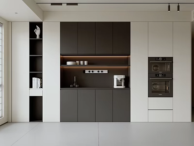 Modern Minimalist Sideboard With Dark Light Cabinets LED Lighting And Storage Drawers 3d model