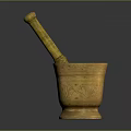 Brass Mortar and Pestle with Carved Patterns and Stable Base for Kitchen Use