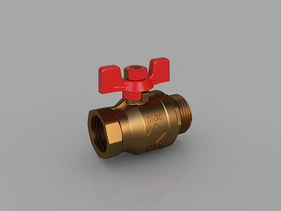 Brass Ball Valve With Red Handle For Industrial Plumbing Applications 3d model