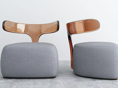Two Modern Single Sofas with Gray Upholstery and Amber Acrylic Arms 3d model