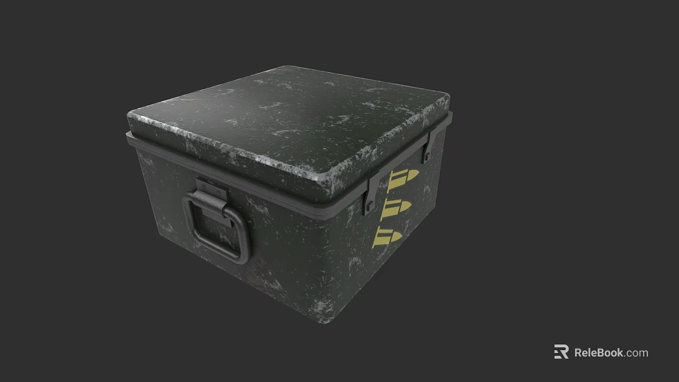 Weapon Ammo Storage Metal Box With Green Weathered Surface And Locking Clasp 3d model 