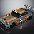 Mercedes AMG Gray And Orange Race Car With 67 Number And Rear Spoiler