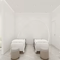 Modern Elegant Minimalist White Beauty Salon Interior Design With Comfortable Lounge And Skincare Product