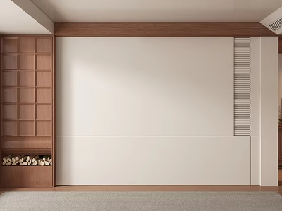 Modern Minimalist Sofa Background Wall With Wooden Grid White Wall And Vertical Stripe Accent 3d model