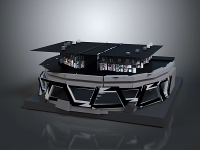 Modern Architectural Model With Geometric Design Glass Windows Black Roof And Layered Exterior Structure 3d model