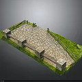 Modern Outdoor Model Scene With Stone Pavement Grass And Stone Railings