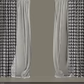 Modern Window Curtains Featuring Black And White Checkered Design With White Sheer Layers 3d model