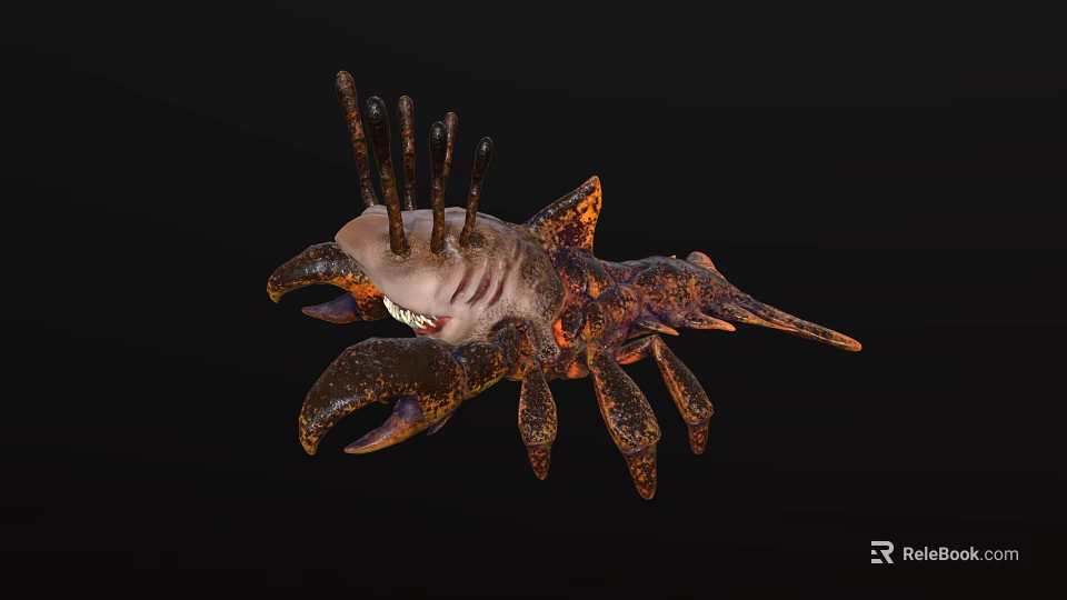 Fantasy 3D Game Movie Character With Crab Like Claws Spiked Back And Orange Black Patterns 3d model 