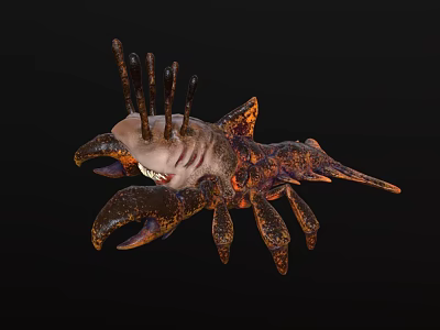 Fantasy 3D Game Movie Character With Crab Like Claws Spiked Back And Orange Black Patterns 3d model