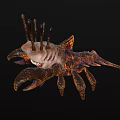 Fantasy 3D Game Movie Character With Crab Like Claws Spiked Back And Orange Black Patterns