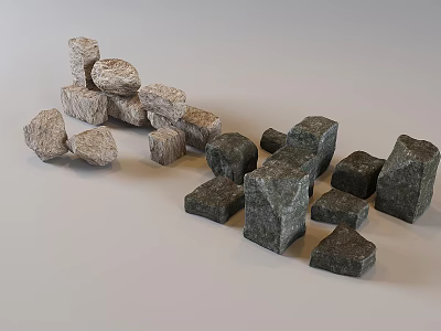 Collection Of Natural Stone And Wood Blocks Displayed Neatly In Various Shapes Sizes And Textures 3d model