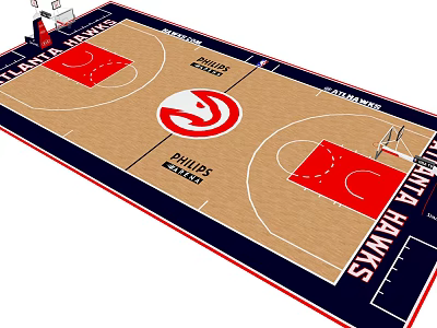 Atlanta Hawks Philips Arena Basketball Court Layout With Team Logo And Hoops 3d model