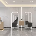 Modern Hair Salon Interior Design With Hairdressing Chairs Mirrors Large Windows And Marble Countertops
