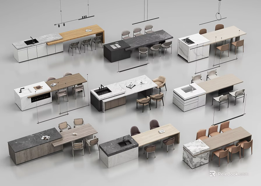 Various Modern Sideboard Designs With Different Materials And Dining Chairs 3d model 