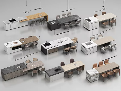 Various Modern Sideboard Designs With Different Materials And Dining Chairs 3d model
