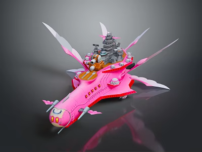 Pink Sci Fi Spaceship Model With Multiple White Wings And EAGLE Text Futuristic Design 3d model