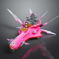 Pink Sci Fi Spaceship Model With Multiple White Wings And EAGLE Text Futuristic Design 3d model