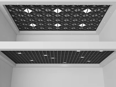 Modern Ceiling Design With Geometric Diamond Patterns Recessed Lights And Grid Panels 3d model