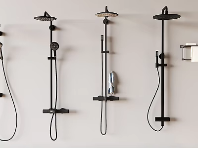 Modern Black Wall Mounted Shower Systems With Rain And Handheld Heads 3d model