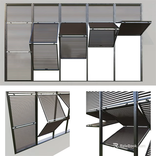 Modern Window Shutters With Different Design Styles Structural Details And Angled Slats 3d model