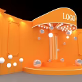Orange Exhibition Booth Design With Curved Top LOGO And Decorative Spheres Lighting Elements 3d model