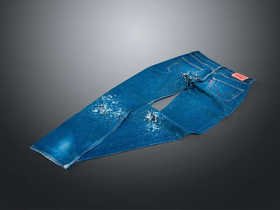 Blue Denim Jeans with Distressed Ripped Details Front Pockets and Red Label 3d model