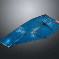 Blue Denim Jeans with Distressed Ripped Details Front Pockets and Red Label