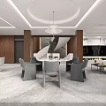 Modern Restaurant Interior With Dining Table Chairs Chandelier Large Windows And Green Plants