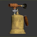 Golden Brass Blowtorch With Orange Nozzle Brown Handle And Metal Base Design