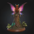 Fairy Statue With Butterfly Wings Green Blue Gradient Dress Decorative Headdress Base With Plants Butterflies